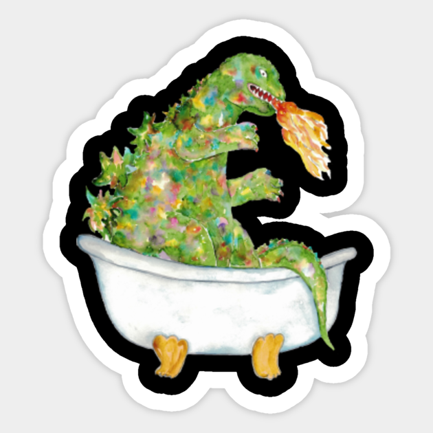 Godzilla taking bath painting watercolour Godzilla Taking Bath